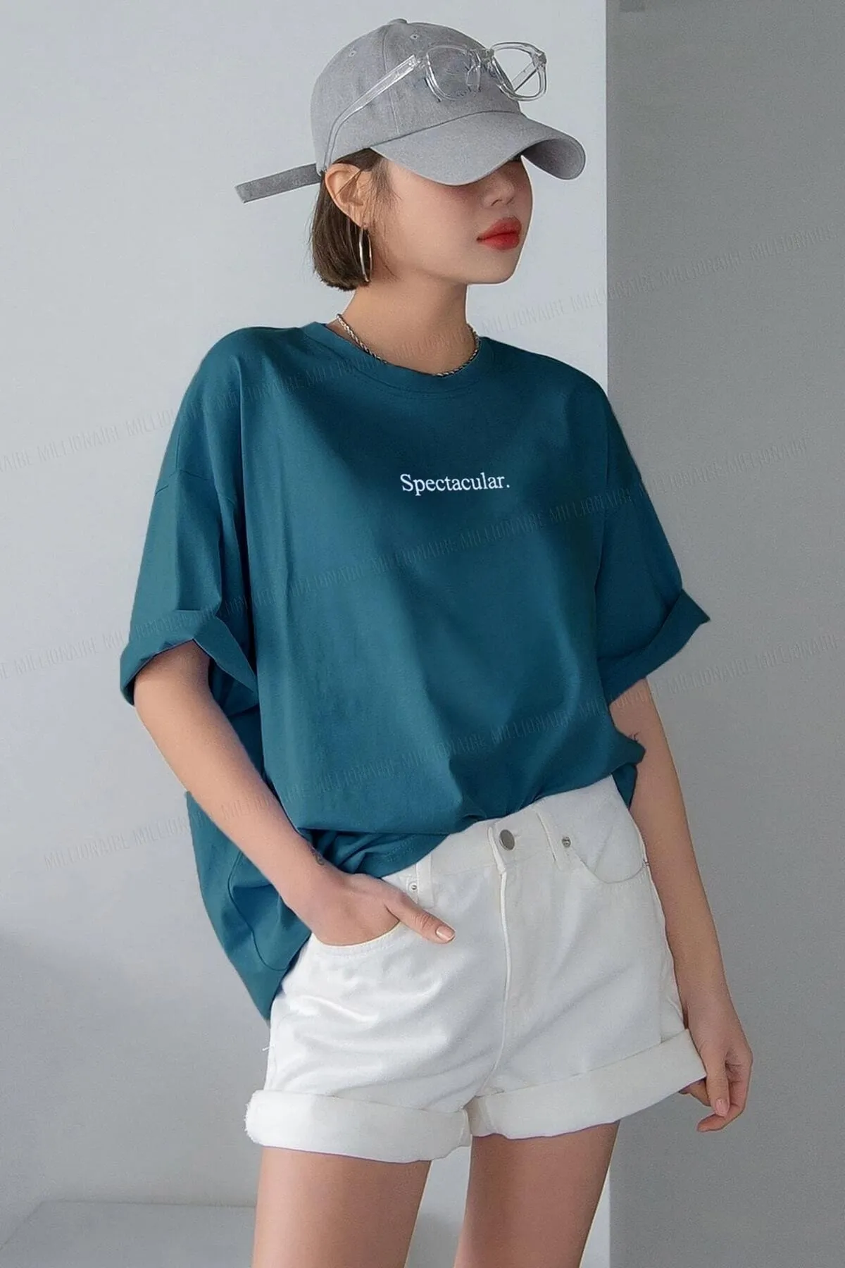 Spectacular Petrol Ye?ili Oversize Salas Boyfriend Kad?n T-shirt